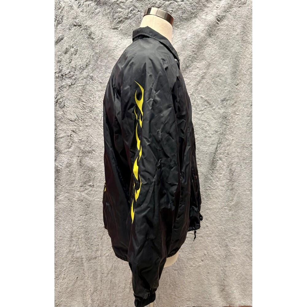 Vintage y2k windbreaker Jacket SOULFLY FIRE Flames Black Snap Nylon 2XL - Picture 7 of 10